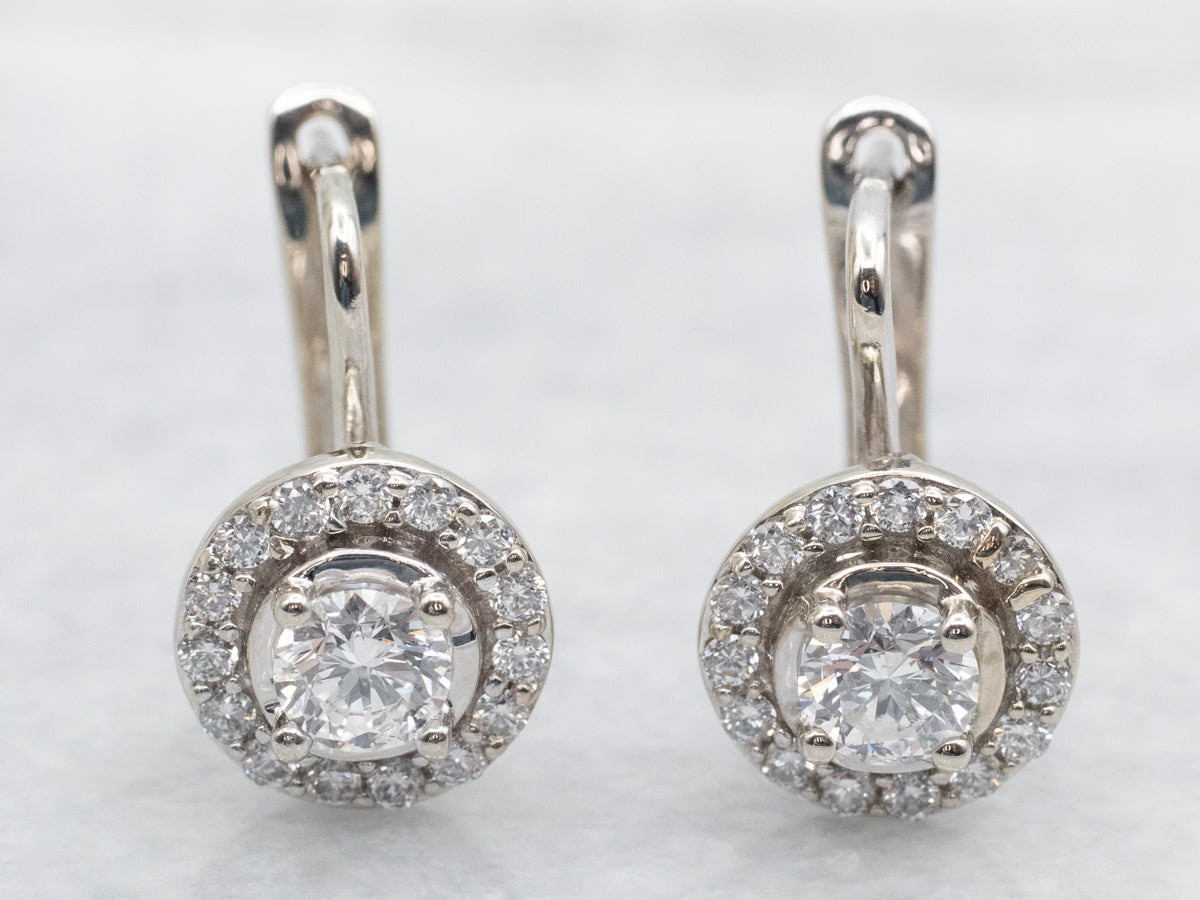 Modern Diamond Halo Drop Earrings