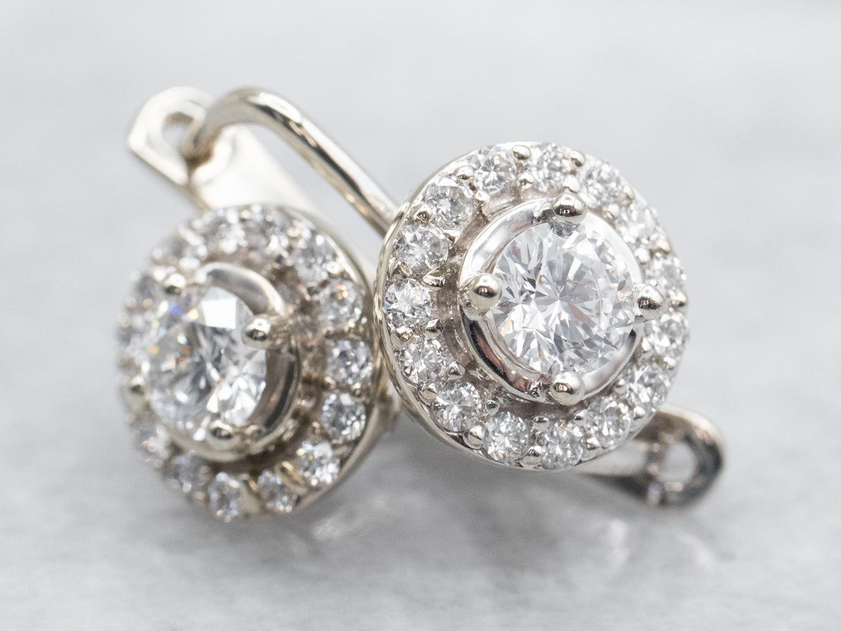 Modern Diamond Halo Drop Earrings