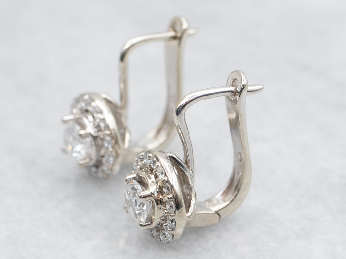 Modern Diamond Halo Drop Earrings