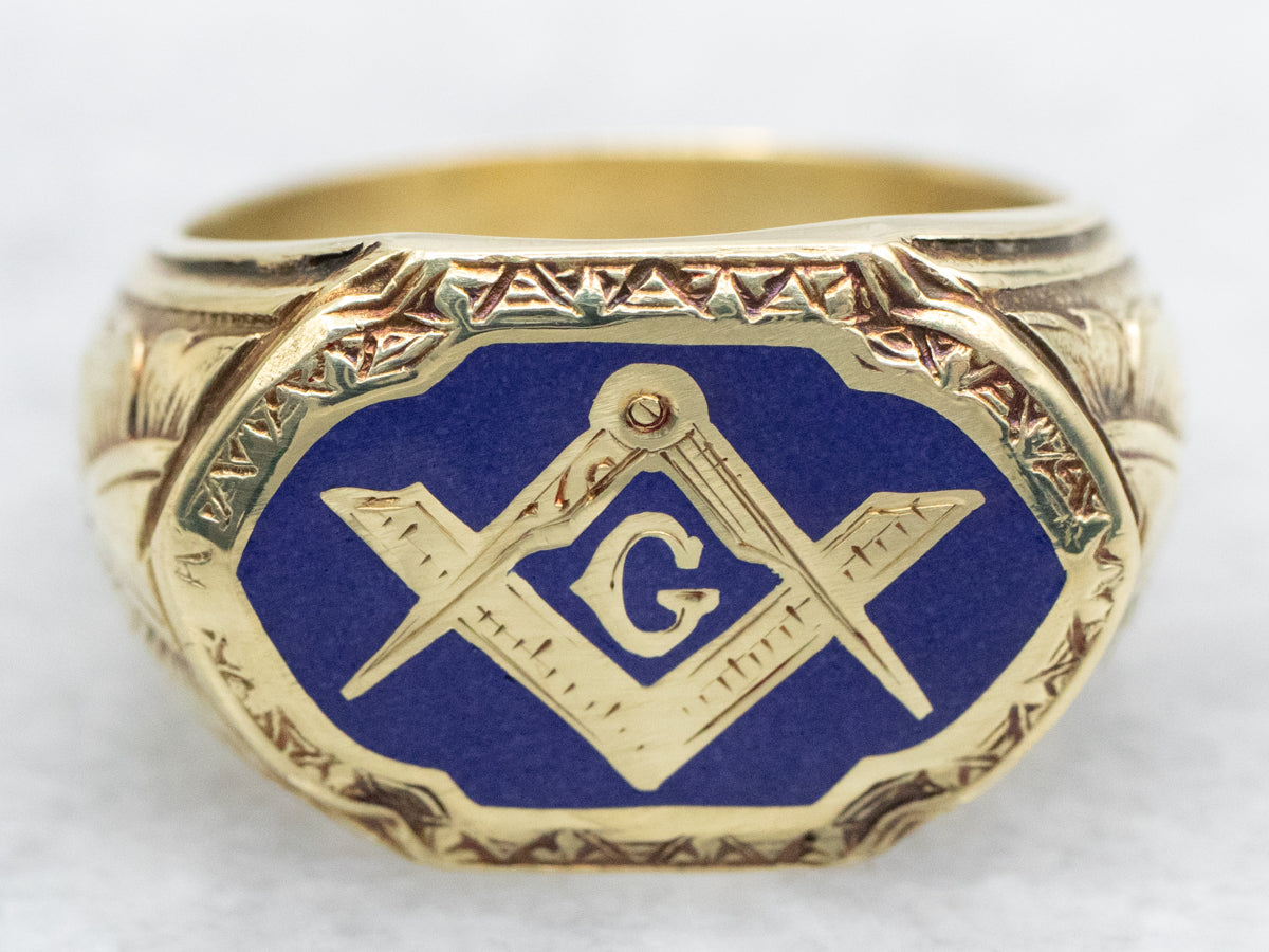 Blue Enamel Masonic Ring