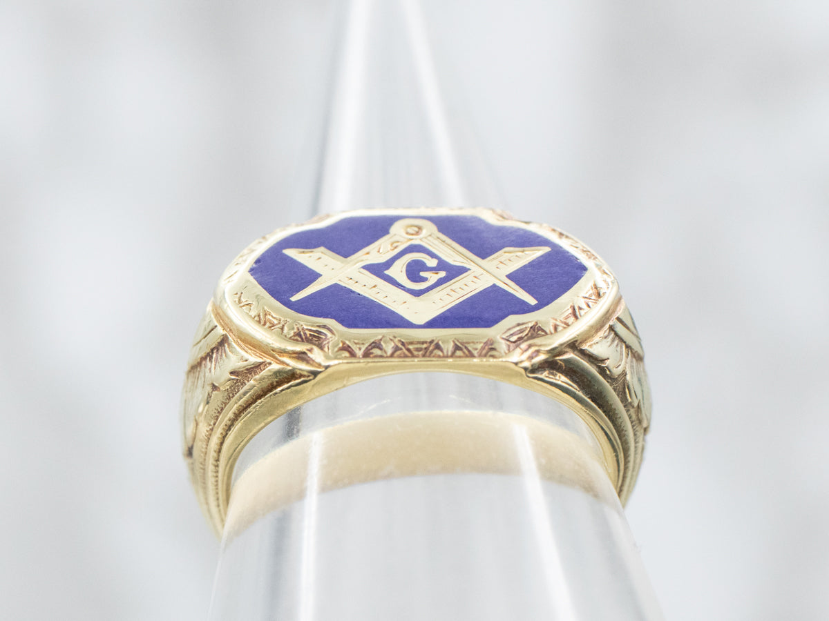 Blue Enamel Masonic Ring