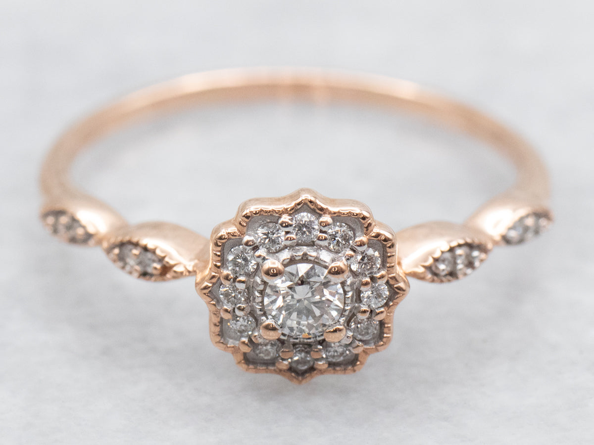 Sweetheart Rose Gold Diamond Halo Engagement Ring