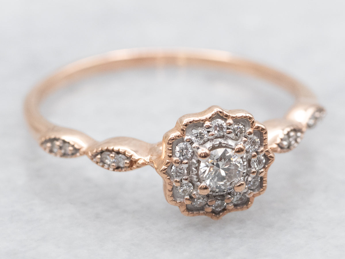 Sweetheart Rose Gold Diamond Halo Engagement Ring