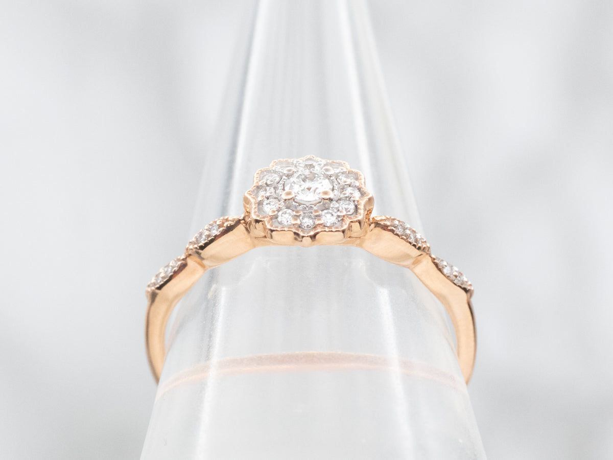 Sweetheart Rose Gold Diamond Halo Engagement Ring