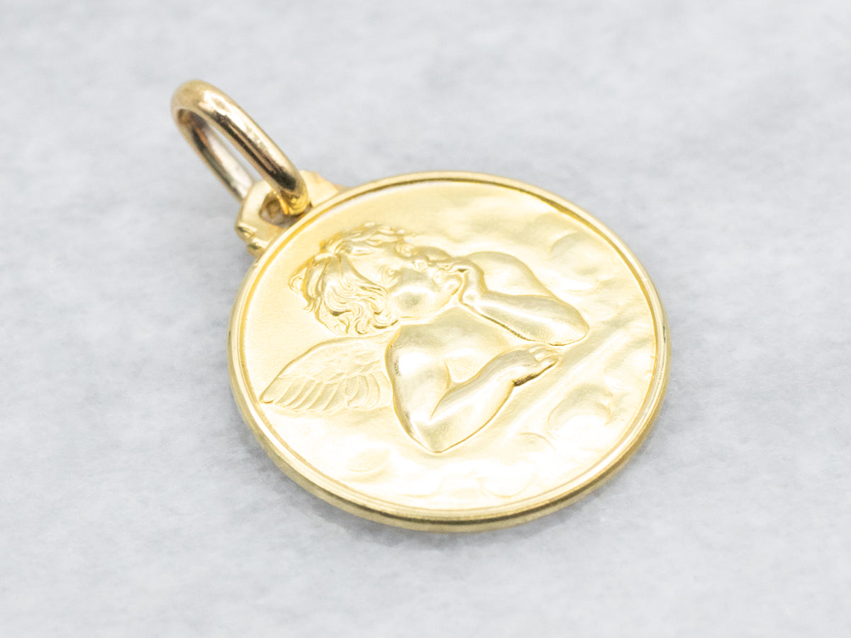 Gold Cherub Disc Pendant