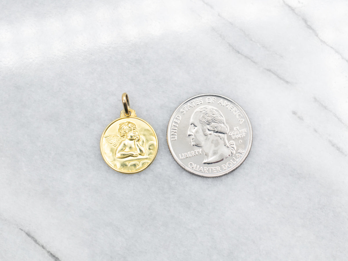 Gold Cherub Disc Pendant