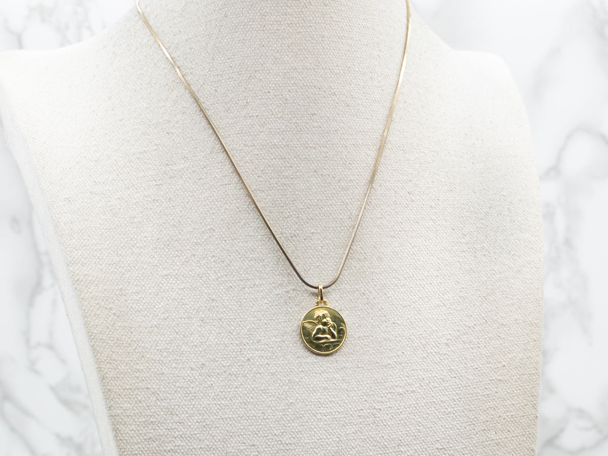 Gold Cherub Disc Pendant