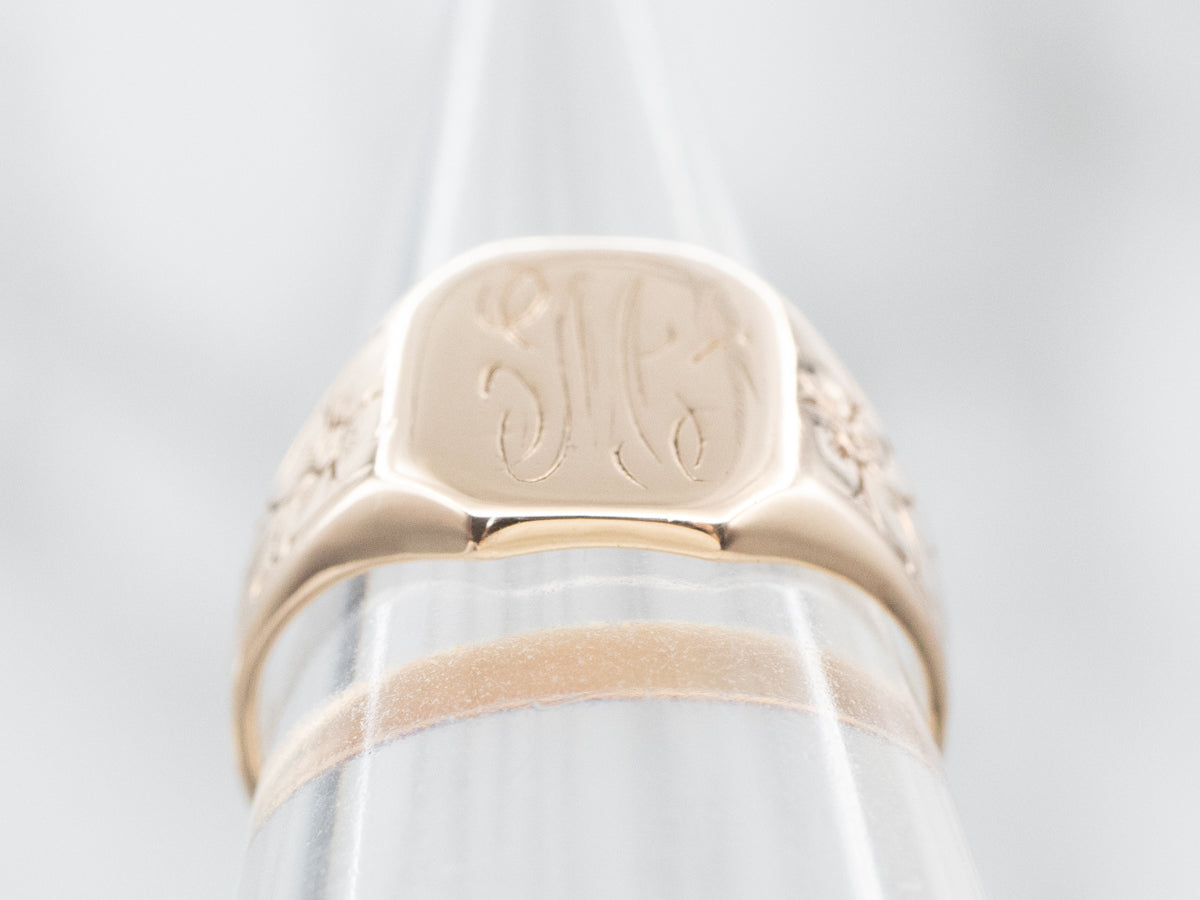 Floral Antique "M" Monogrammed Signet Ring