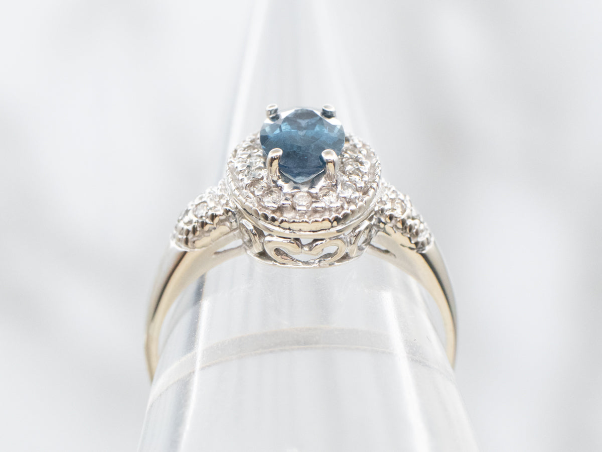 Modern Sapphire Diamond Halo Engagement Ring