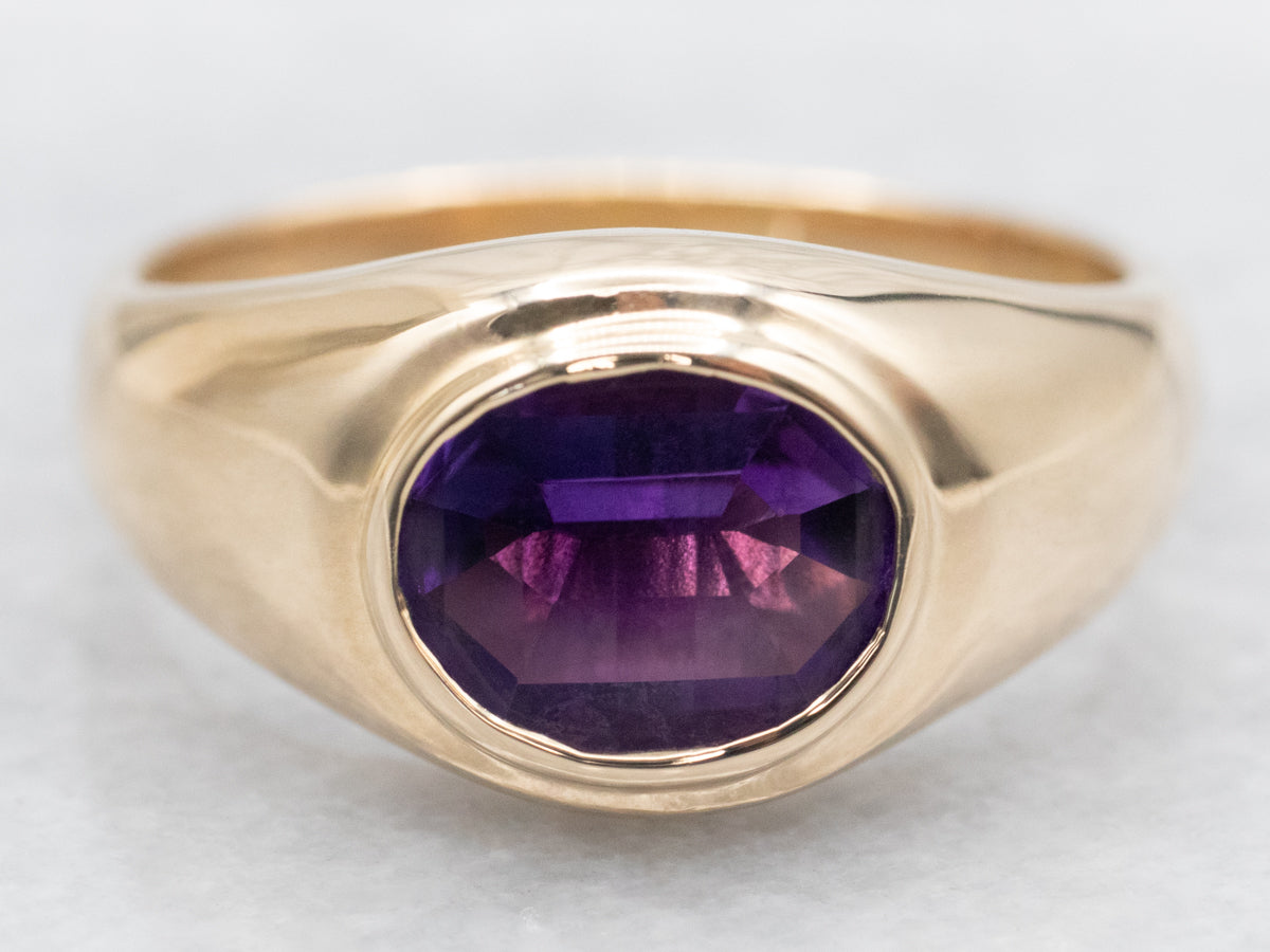 Men&#39;s East-West Set Amethyst Solitaire Ring