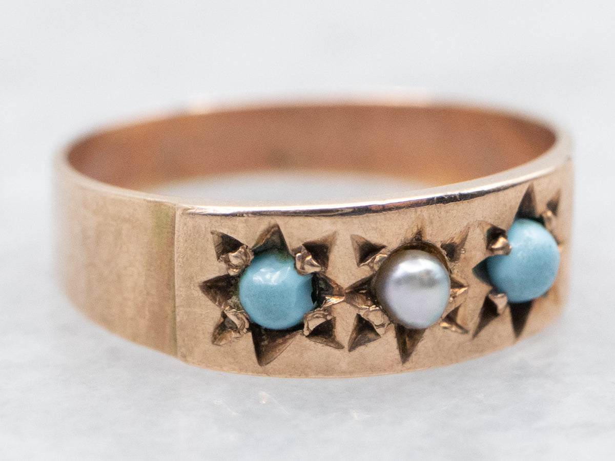 Rose Gold Seed Pearl and Turquoise Baby Ring