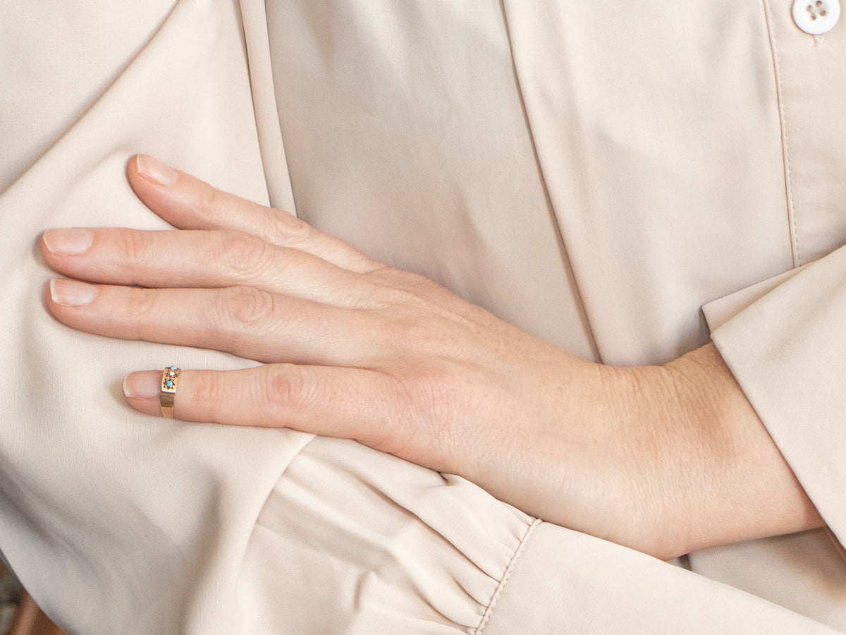 Rose Gold Seed Pearl and Turquoise Baby Ring