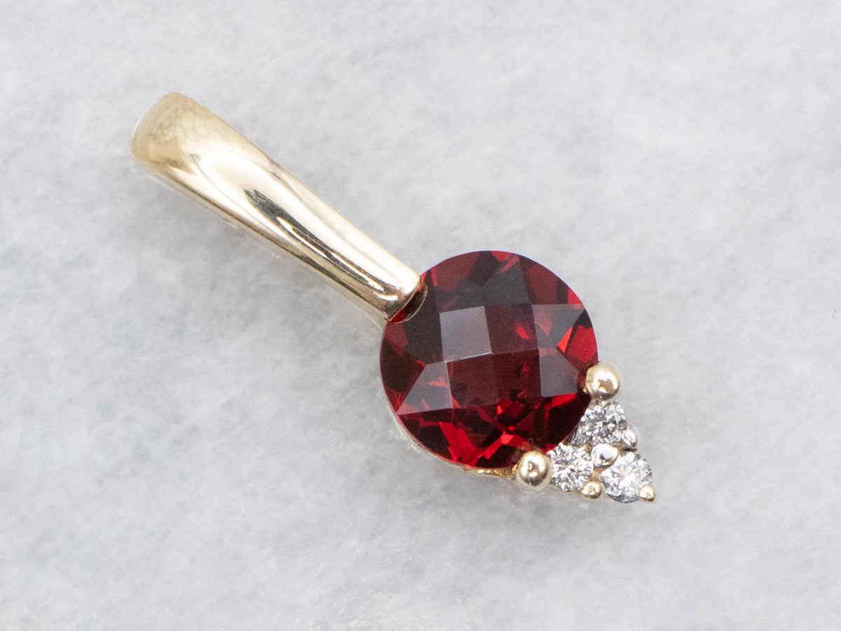 Garnet and Diamond Gold Bar Drop Pendant