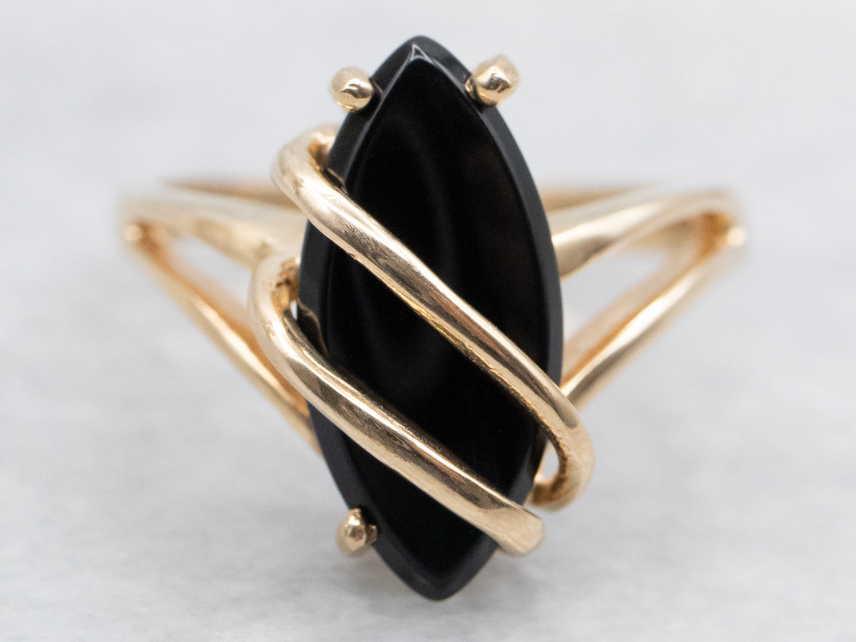 Marquise Black Onyx Wrapped Gold Ring