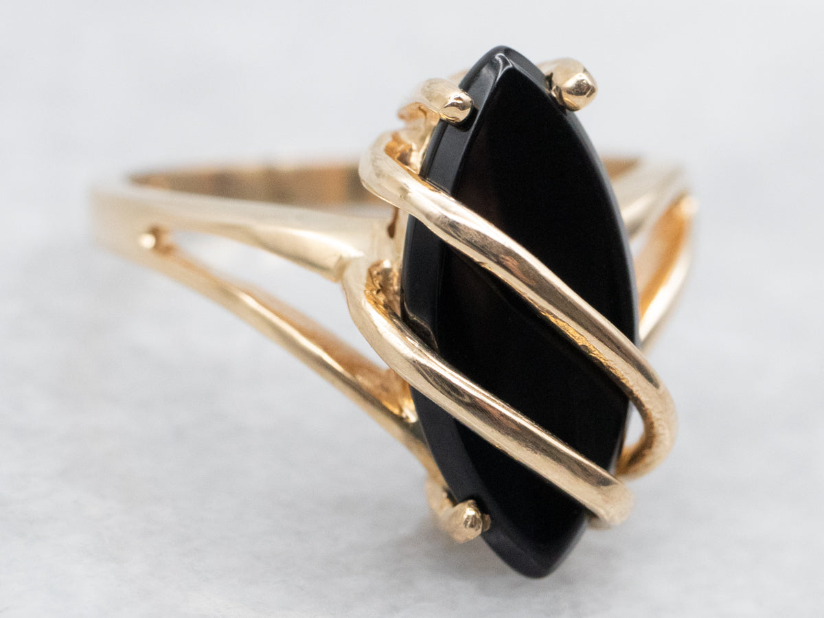 Marquise Black Onyx Wrapped Gold Ring