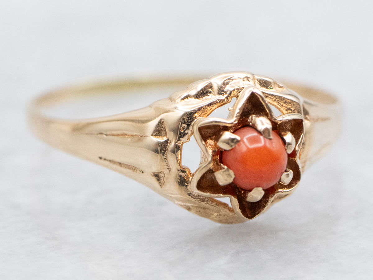 Victorian Gold Coral Ring with Star Frame