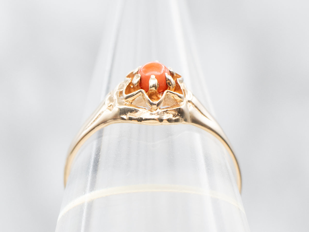 Victorian Gold Coral Ring with Star Frame