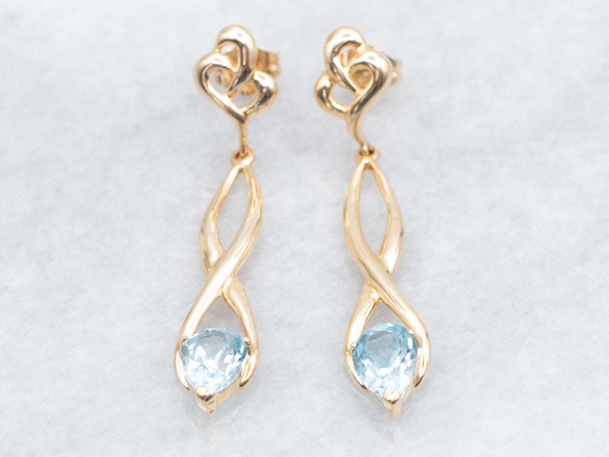 Twisting Gold Blue Topaz Drop Earrings