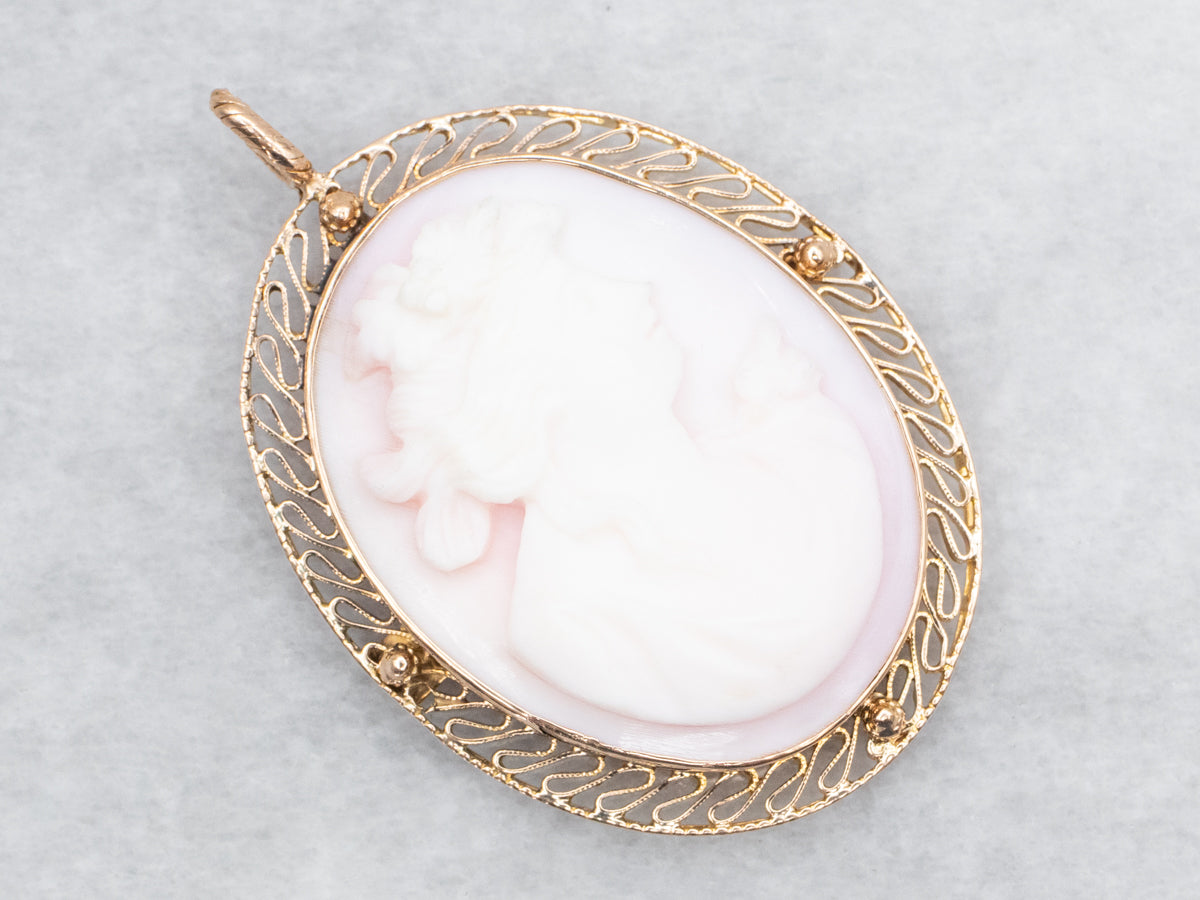 Mid-Century Pink Shell Cameo Pendant or Pin