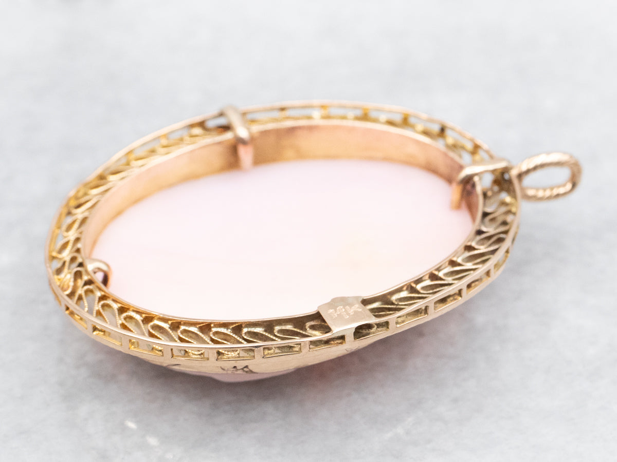 Mid-Century Pink Shell Cameo Pendant or Pin