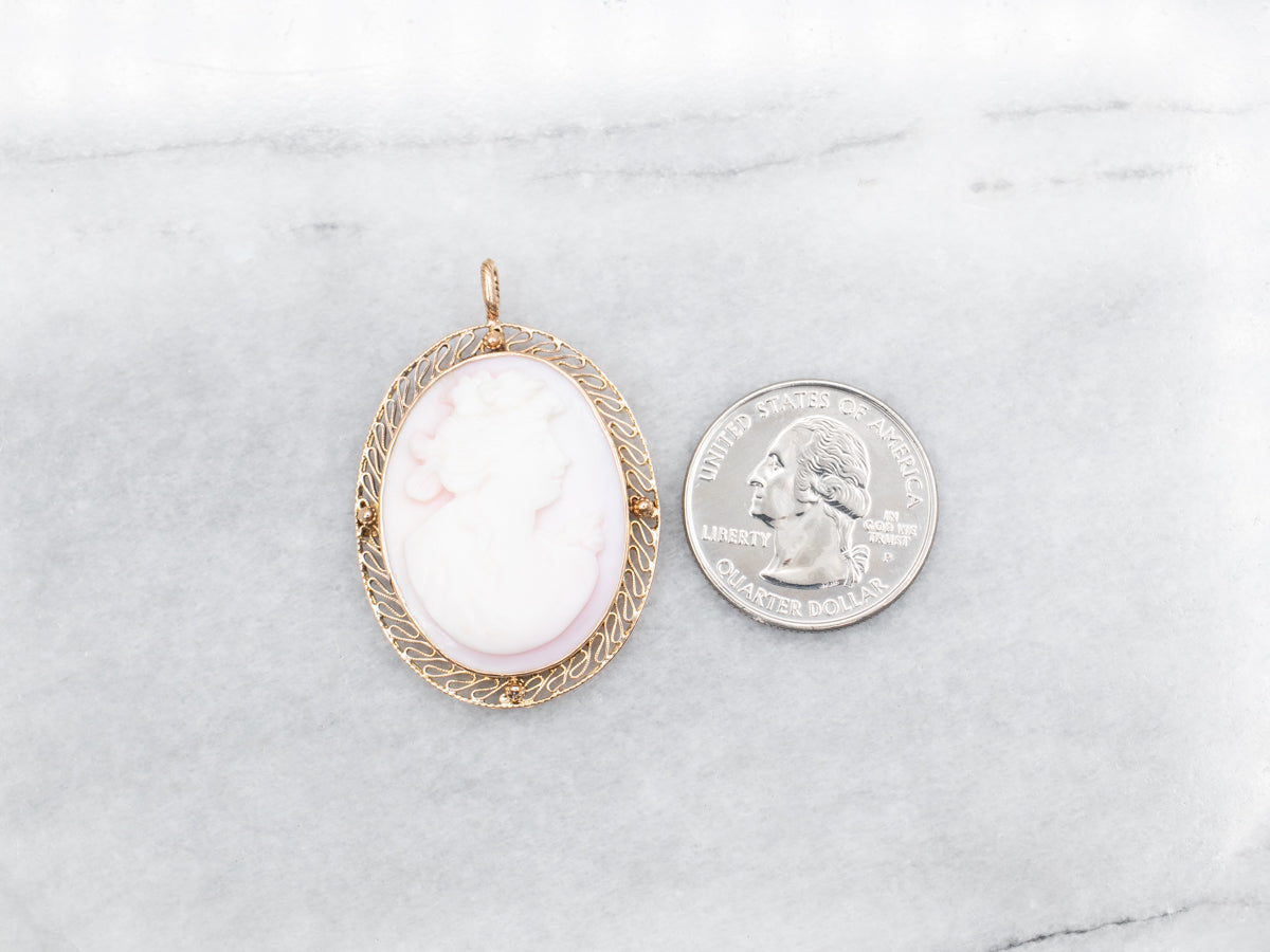 Mid-Century Pink Shell Cameo Pendant or Pin