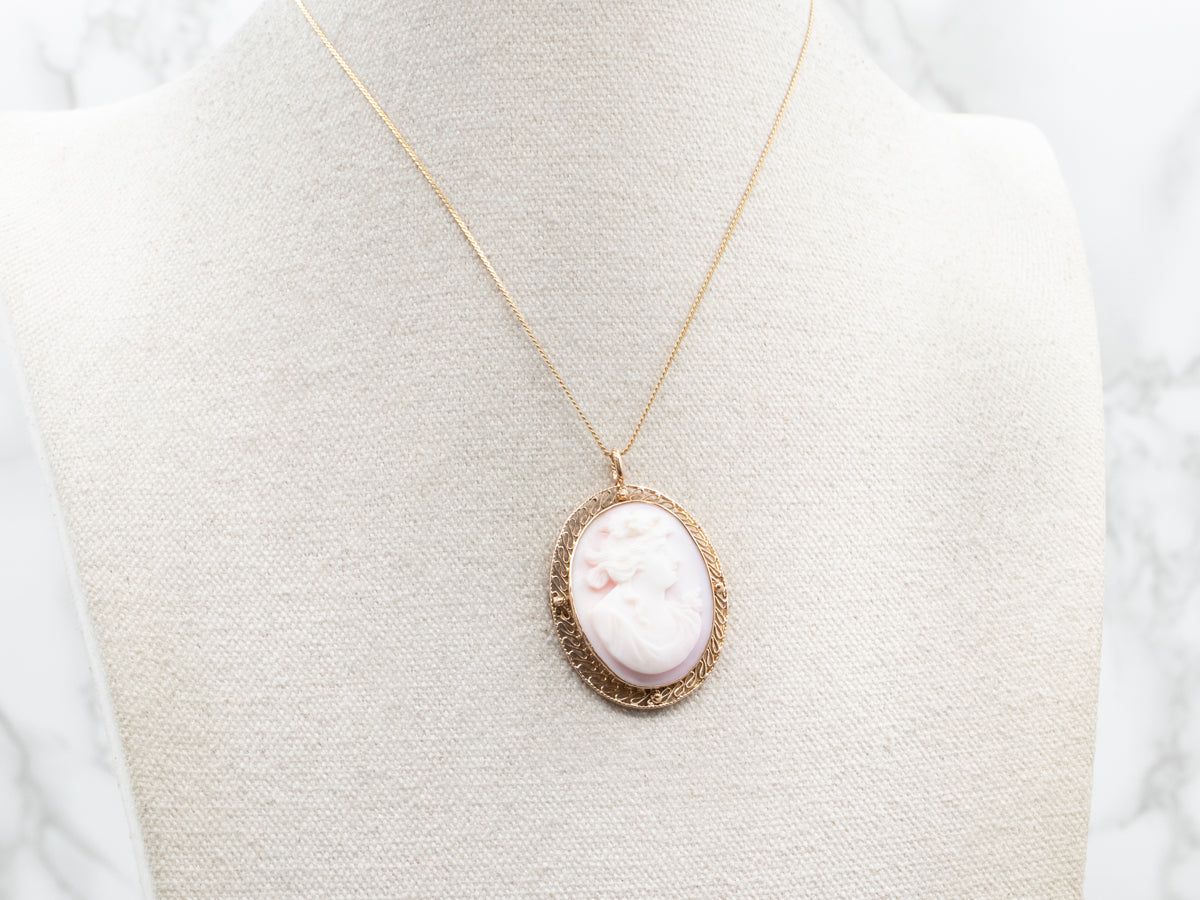 Mid-Century Pink Shell Cameo Pendant or Pin