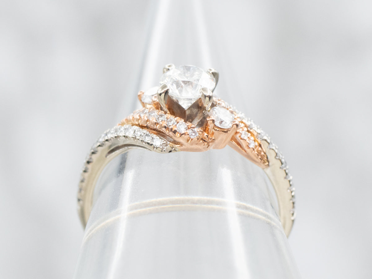 Modern Rose and White Gold Diamond Engagement Bypass Engagement Ring