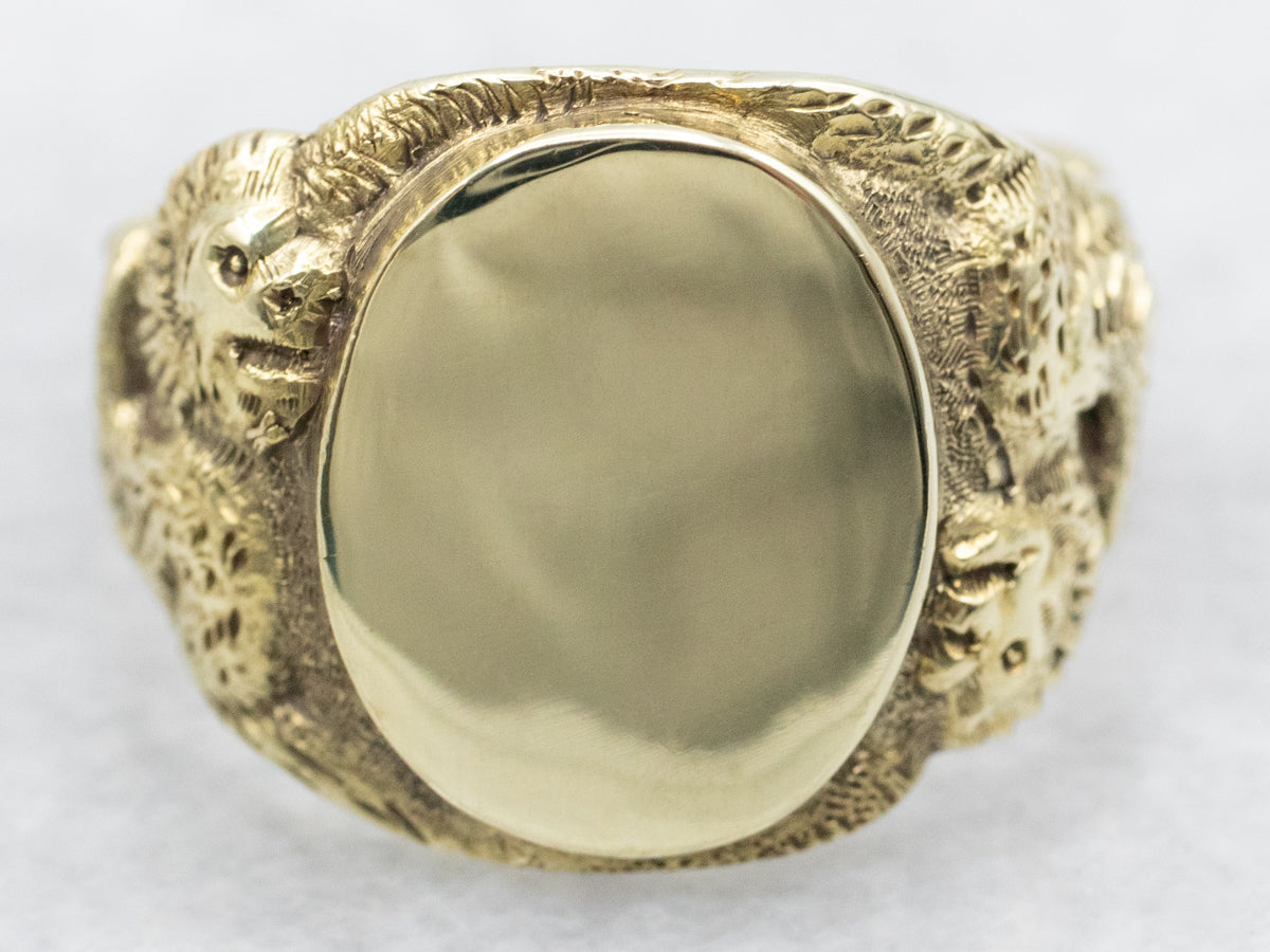 Green Gold Men's Dragon Signet Ring