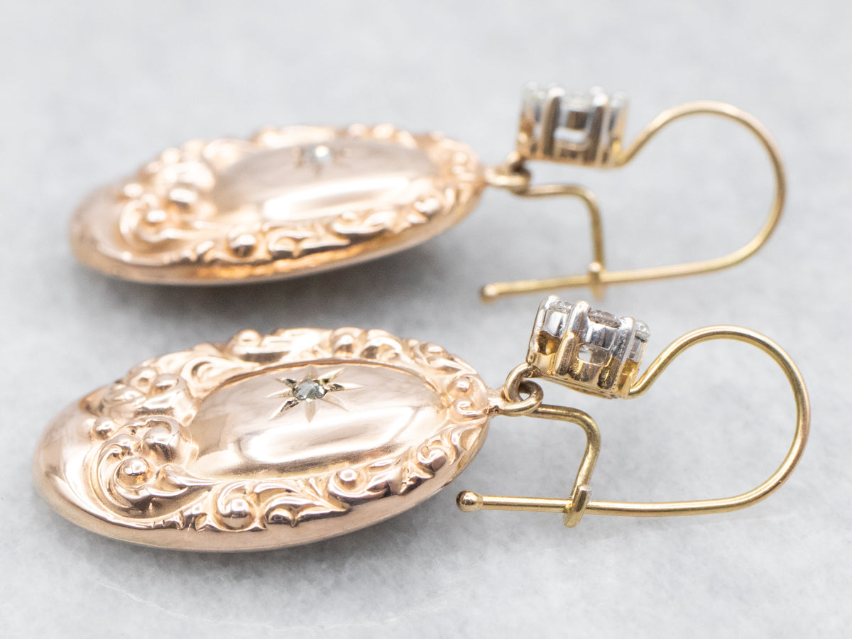 Victorian Cufflink Conversion Diamond Drop Earrings