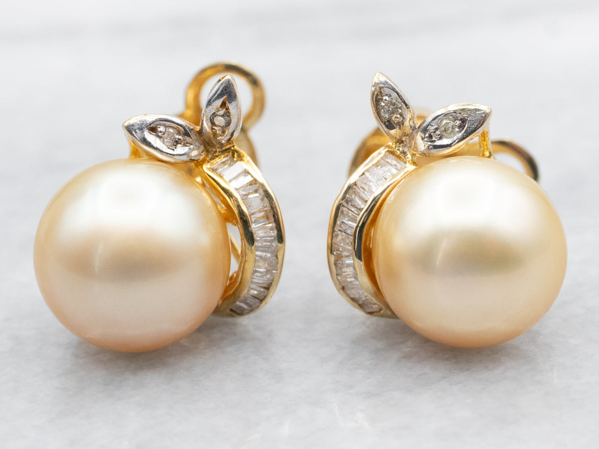 Champagne Pearl Diamond and Gold Statement Earrings