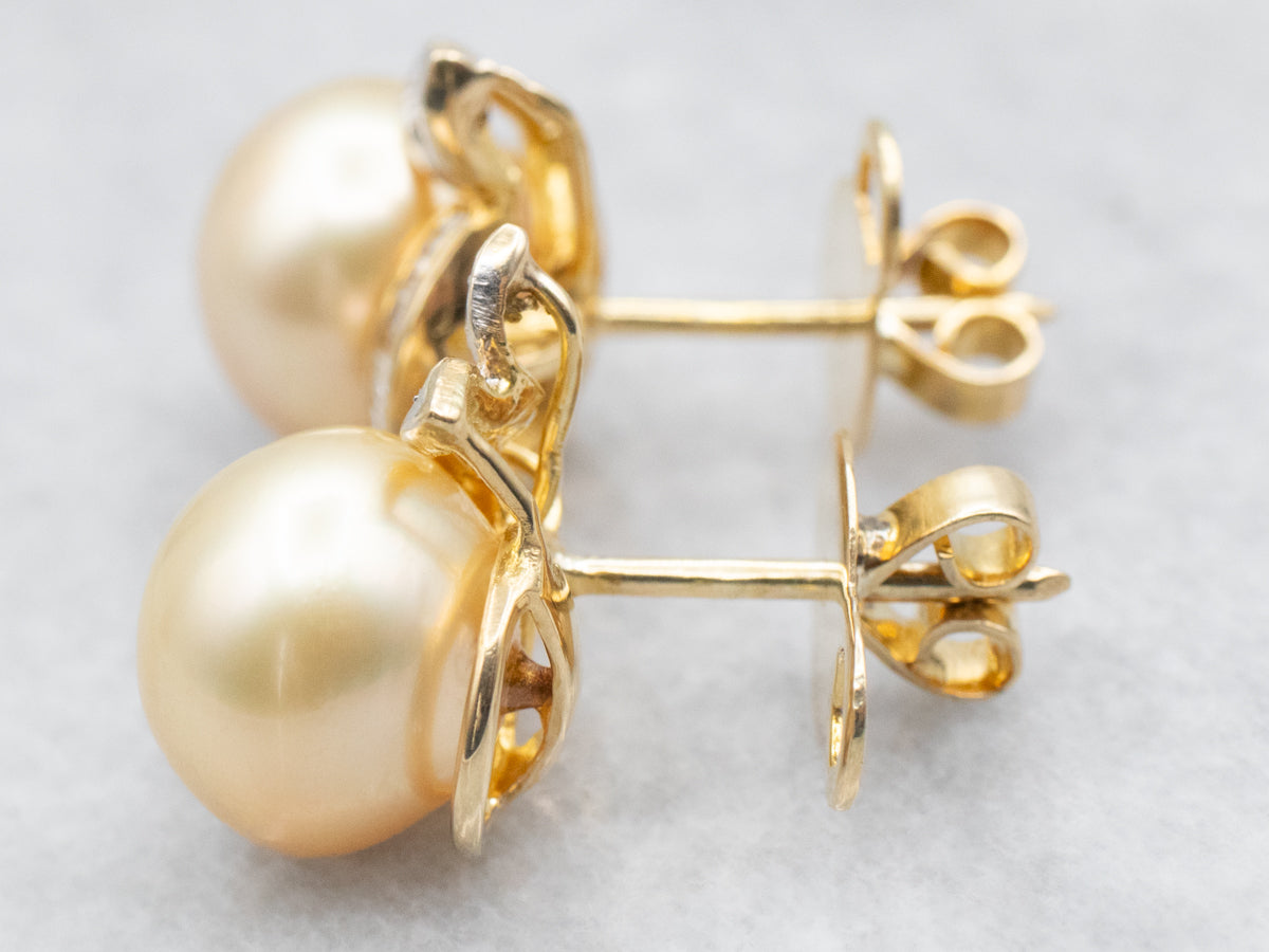 Champagne Pearl Diamond and Gold Statement Earrings