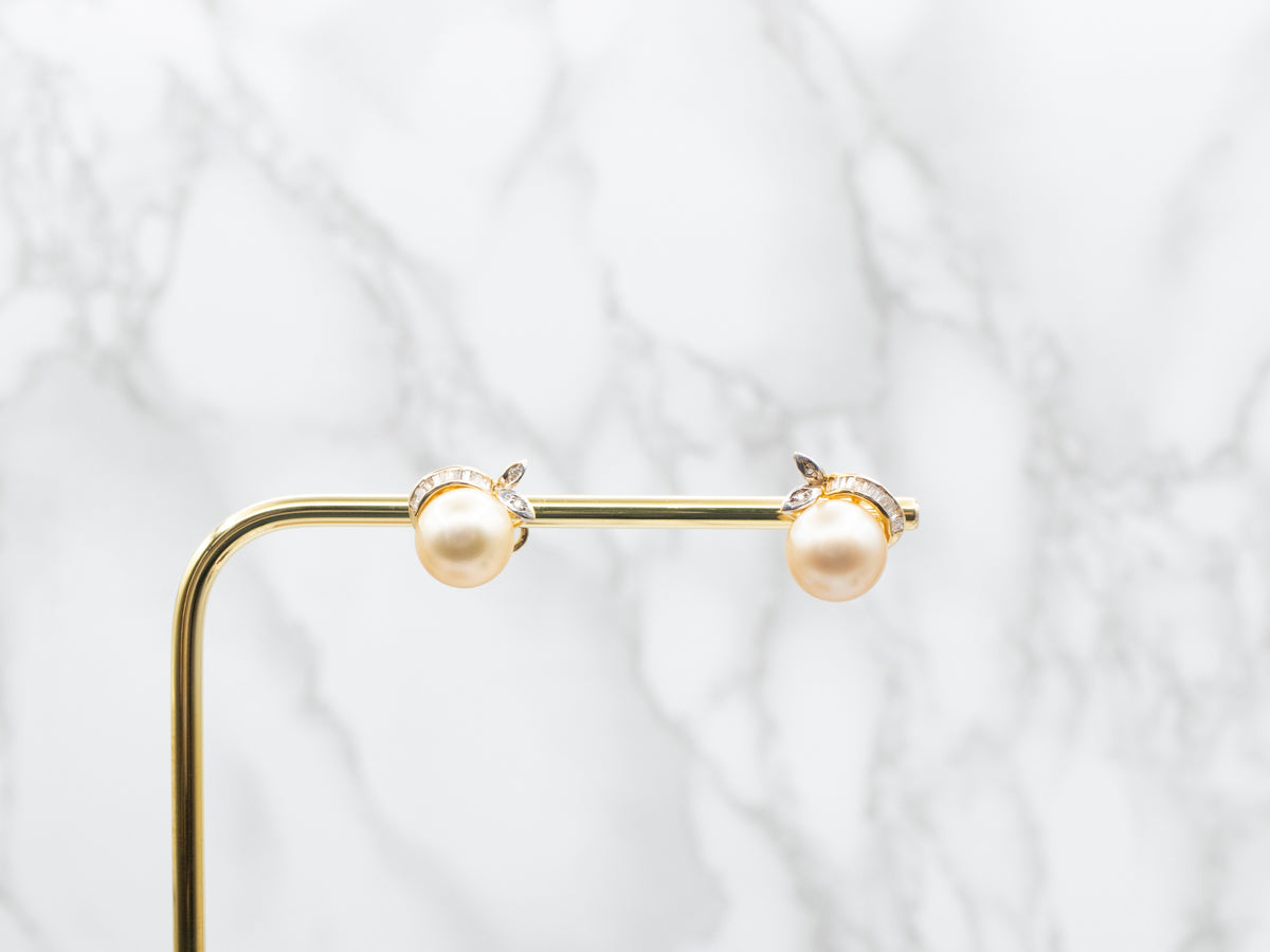 Champagne Pearl Diamond and Gold Statement Earrings