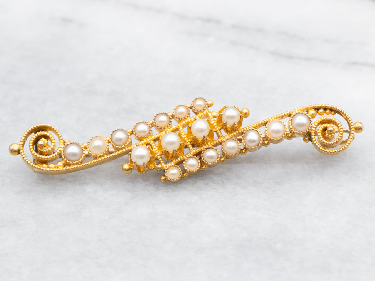 Etruscan Revival Victorian Pearl Brooch