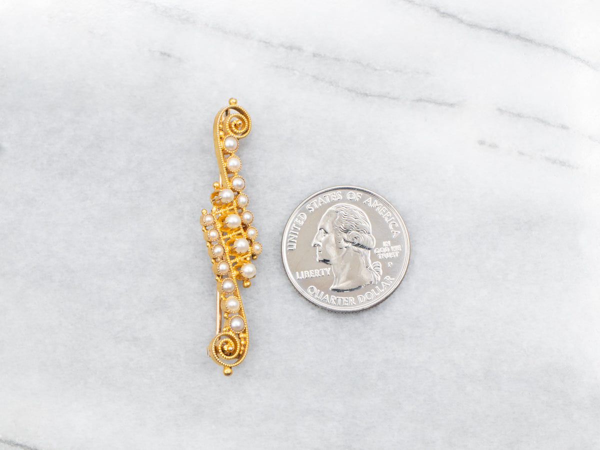 Etruscan Revival Victorian Pearl Brooch