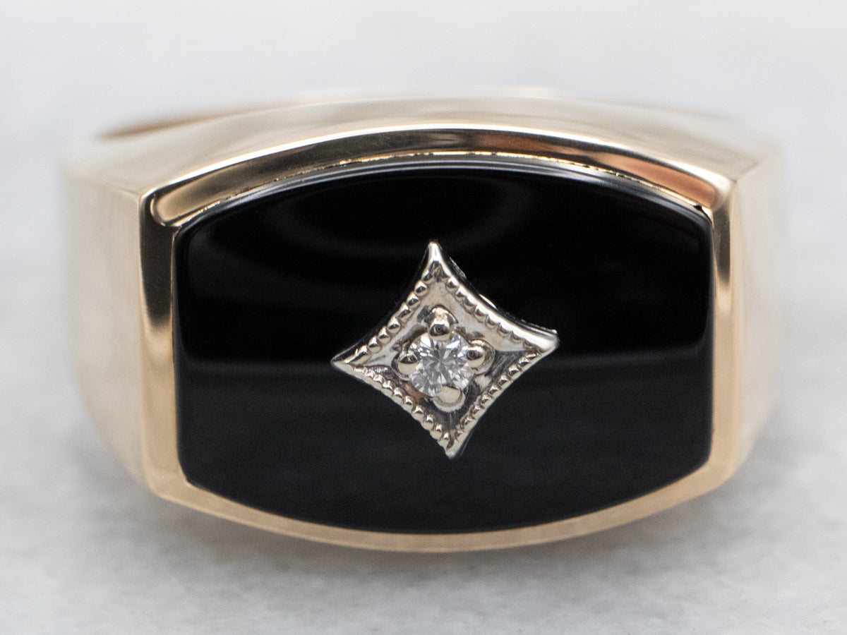 Men's Mid-Century Black Onyx and Diamond Ring