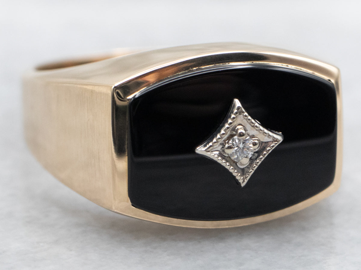 Men&#39;s Mid-Century Black Onyx and Diamond Ring