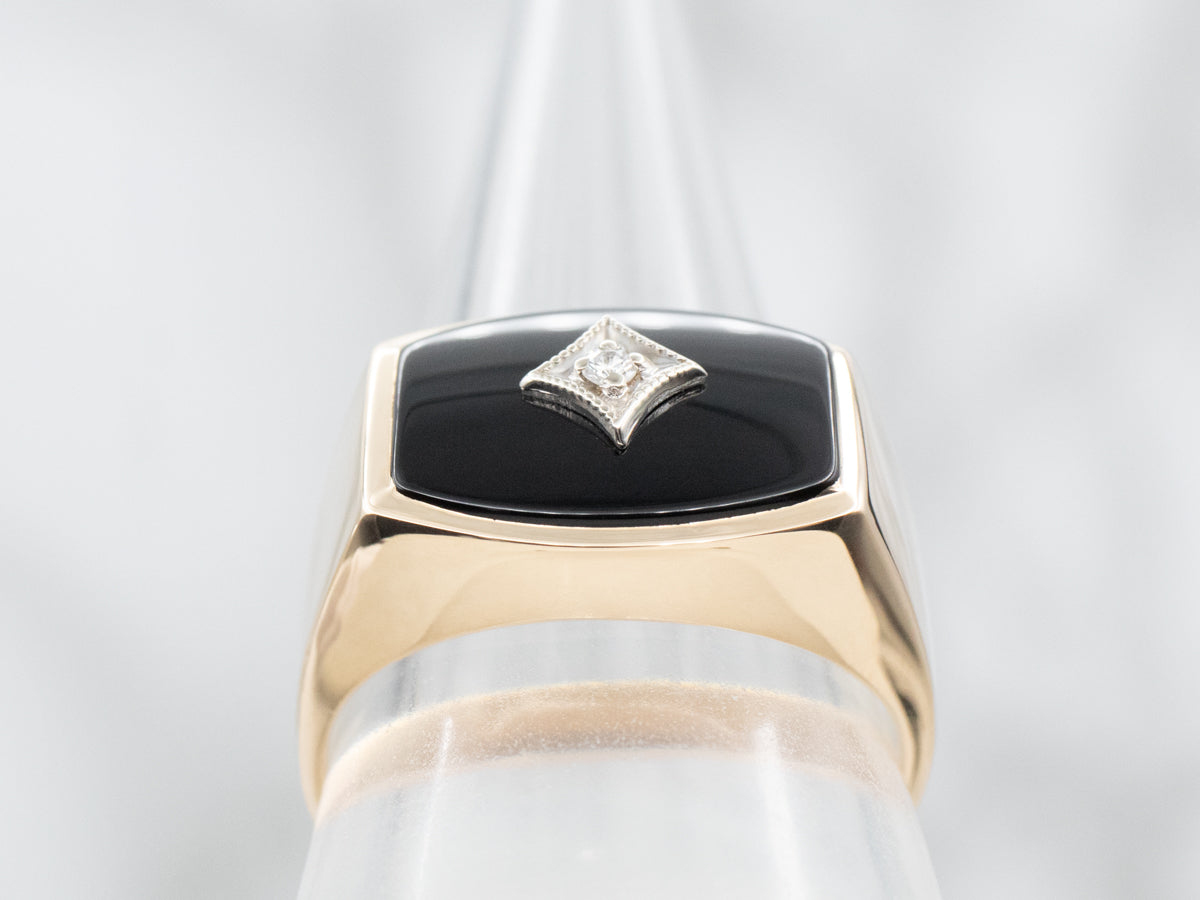 Men's Mid-Century Black Onyx and Diamond Ring