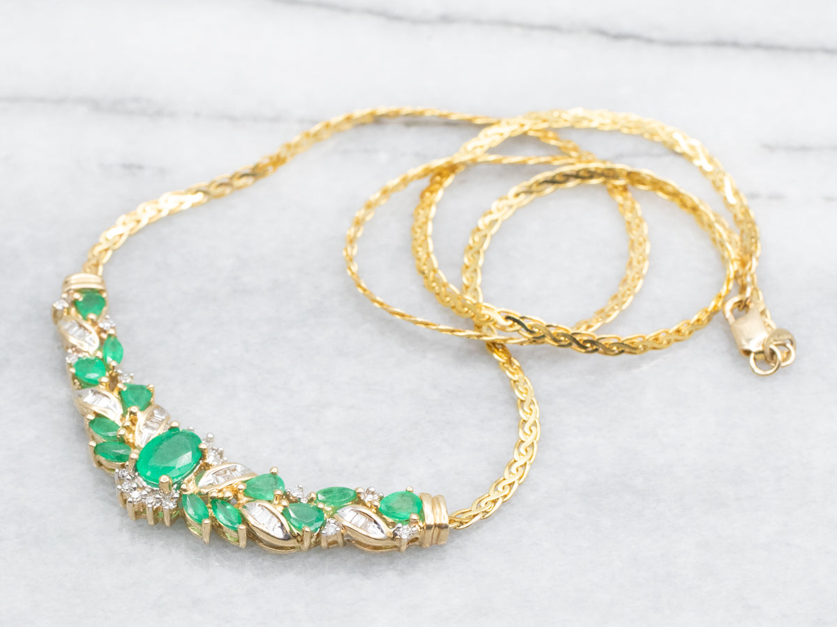 Italian Gold Emerald and Diamond Necklace