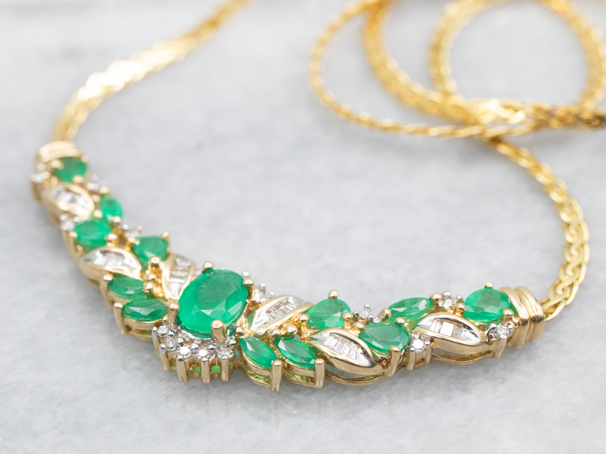 Italian Gold Emerald and Diamond Necklace