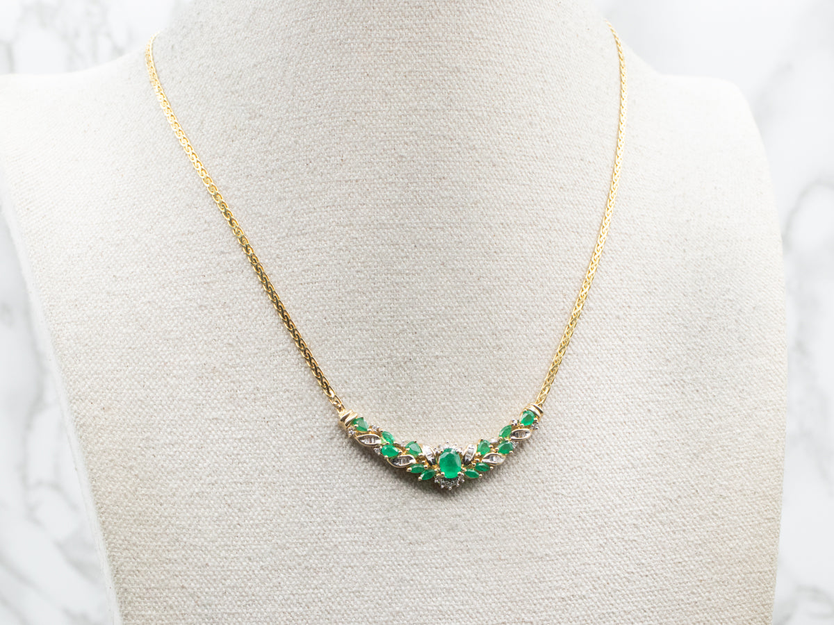 Italian Gold Emerald and Diamond Necklace