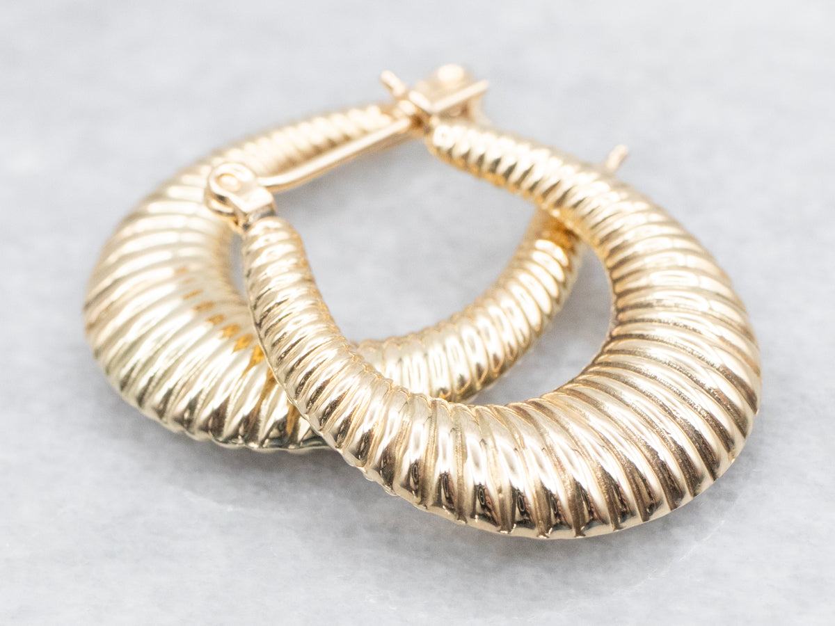 Vintage Ribbed Yellow Gold Hoop Earrings