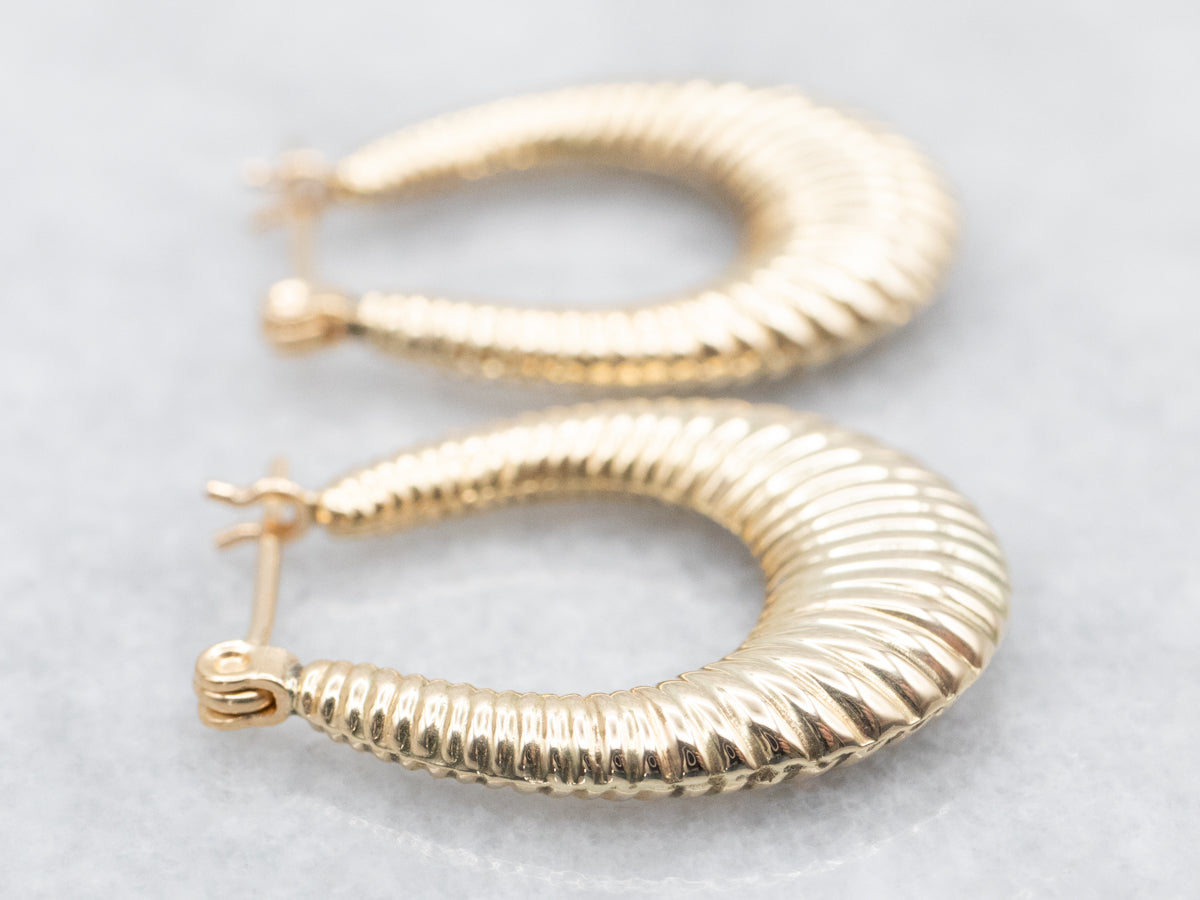 Vintage Ribbed Yellow Gold Hoop Earrings