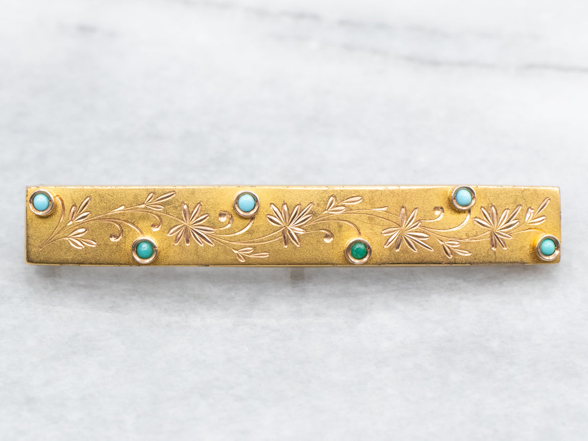 Art Nouveau Bloomed Gold Turquoise Brooch