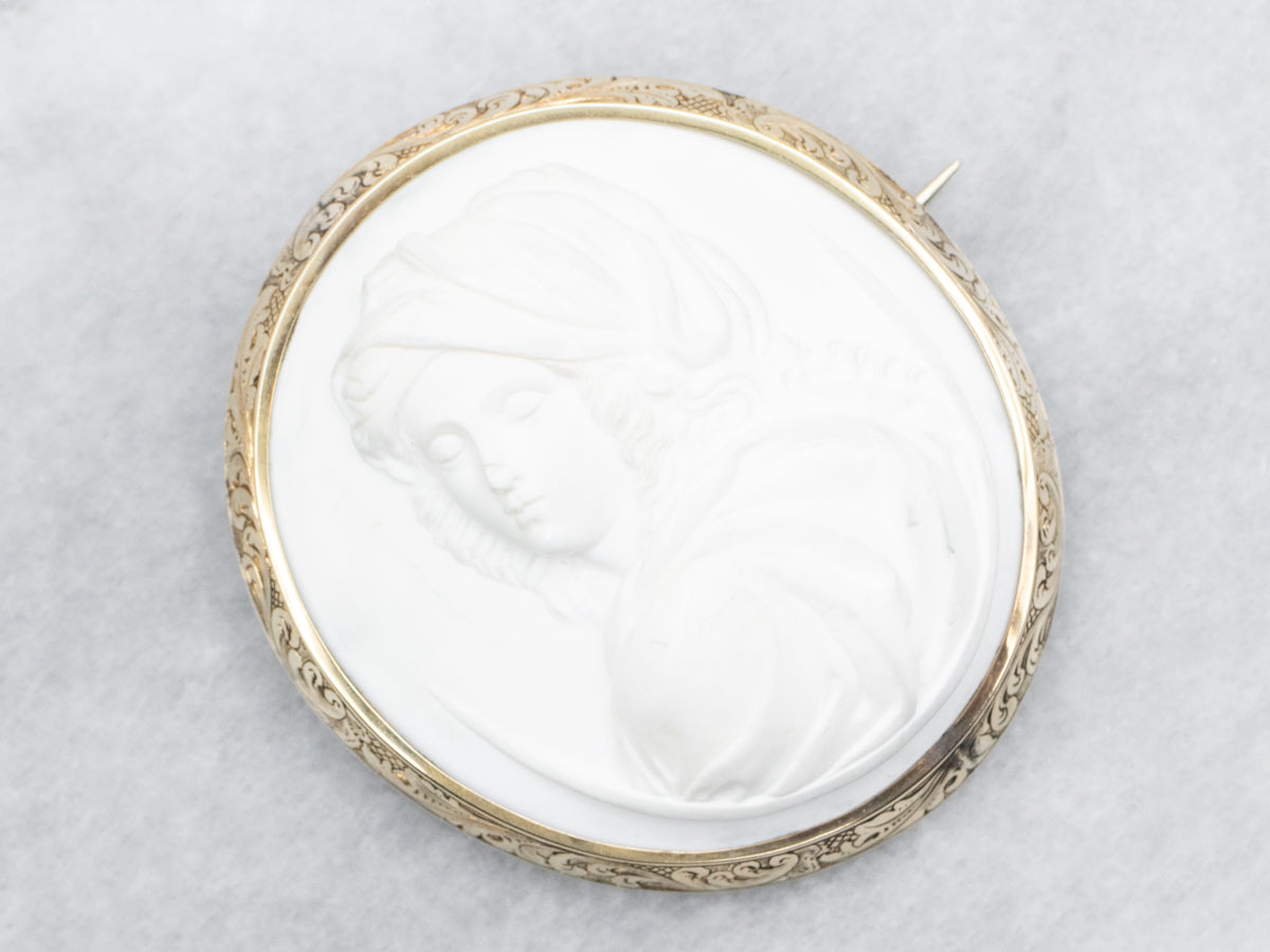 Vintage White Cameo Brooch