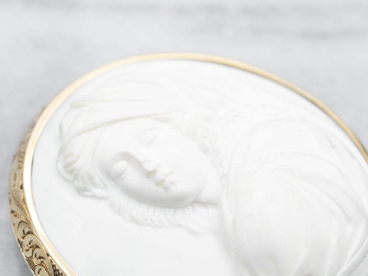 Vintage White Cameo Brooch