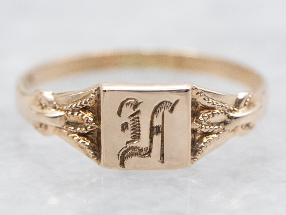 Gold "LA" Engraved Signet Ring