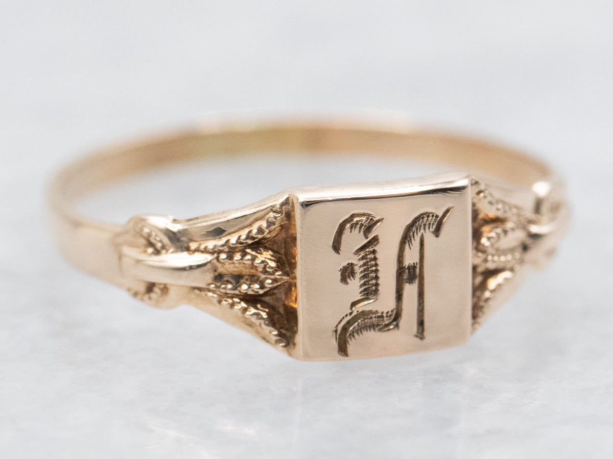 Gold "LA" Engraved Signet Ring