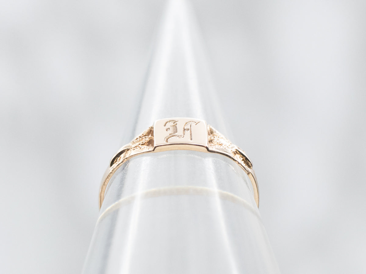 Gold "LA" Engraved Signet Ring