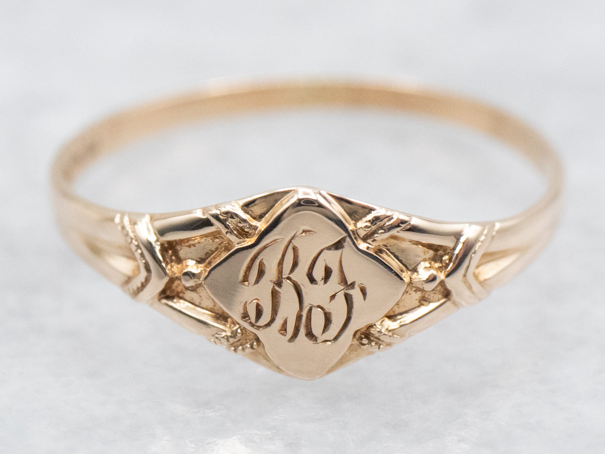 Gold &quot;BF&quot; Engraved Signet Ring