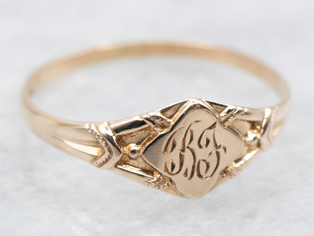 Gold "BF" Engraved Signet Ring